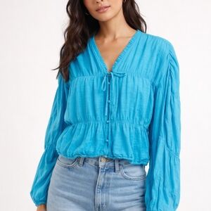 Versona Sky Blue Blouse with Button Front